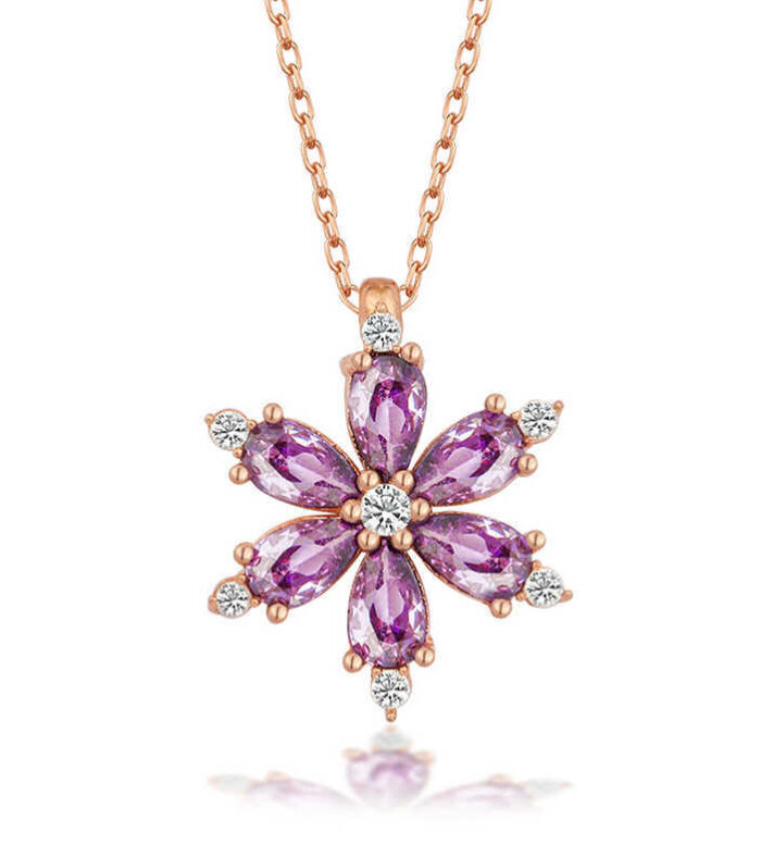 Rose Silver Purple /lotus Flower Necklace