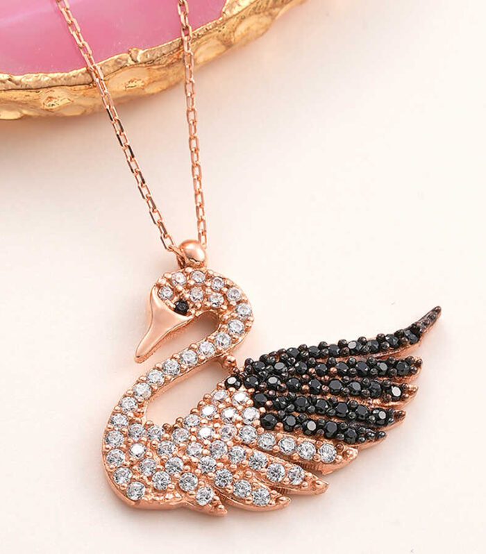 Rose Silver Swan Necklace