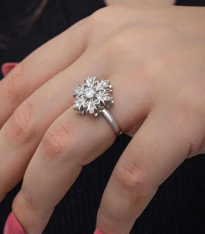 Silver Adjustable Snowflake Spinning Stress Relief Women's Ring