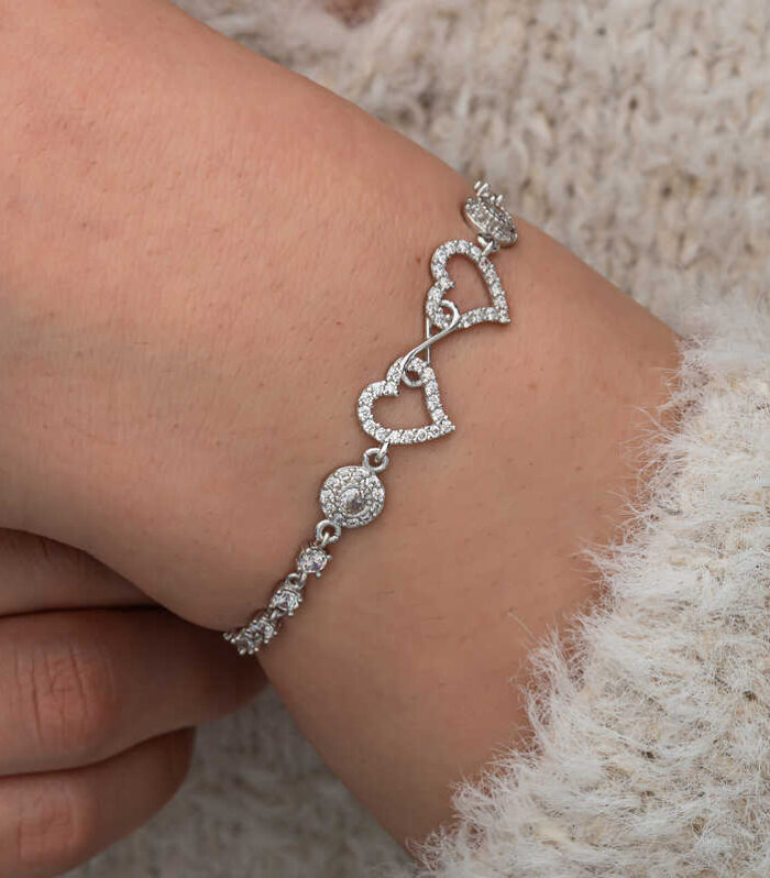 Silver Infinity Two-Heart Women’s Bracelet
