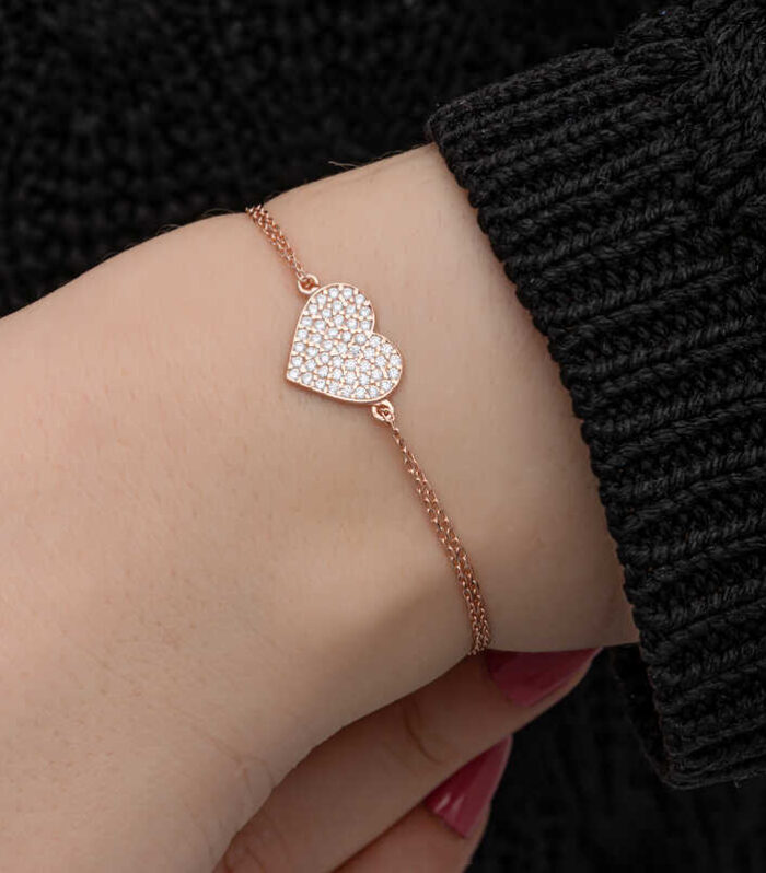 Silver Rose Heart Women's Bracelet