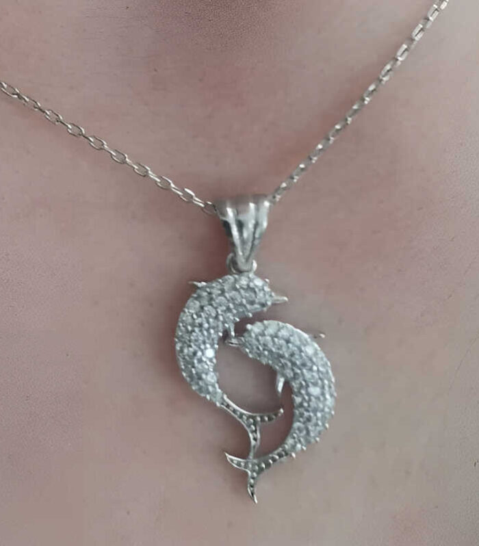 Silver Double Dolphin Necklace