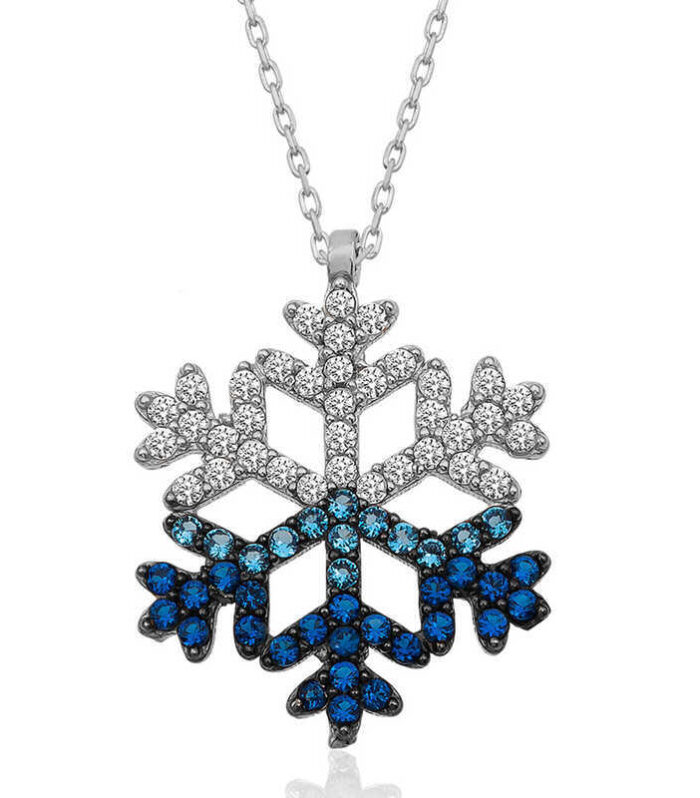 Silver Snowflake Women Necklace With Blue Stone
