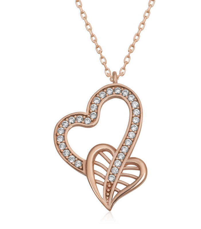 Rose Silver Joined Hearths Necklace