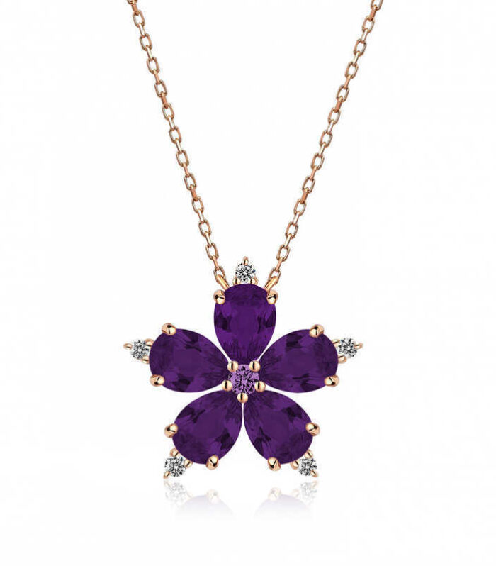 Rose Silver Purple Camellia Flower Necklace
