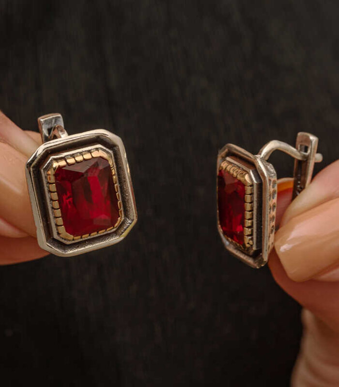 Silver Authentic Earrings with Ruby Stone