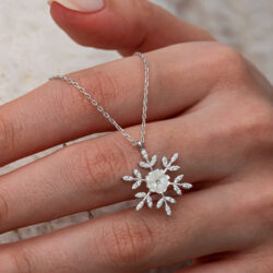Silver Magnolia Flower and Snowflake Women's Necklace