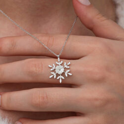 Silver Magnolia Flower and Snowflake Women's Necklace - Image 2