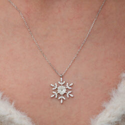 Silver Magnolia Flower and Snowflake Women's Necklace - Image 3