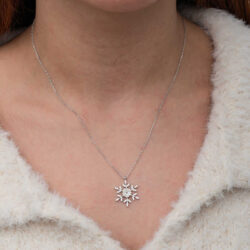 Silver Magnolia Flower and Snowflake Women's Necklace - Image 4