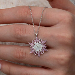 Silver Pink Lotus Flower Women's Necklace
