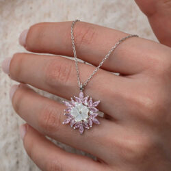 Silver Pink Lotus Flower Women's Necklace - Image 2
