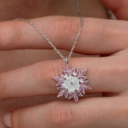 Silver Pink Lotus Flower Women's Necklace - Image 3