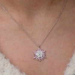 Silver Pink Lotus Flower Women's Necklace - Image 4