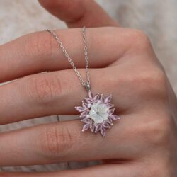 Silver Pink Lotus Flower Women's Necklace - Image 6