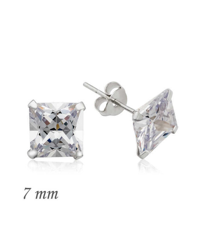 Silver Square Single Stone Zircon Necklace