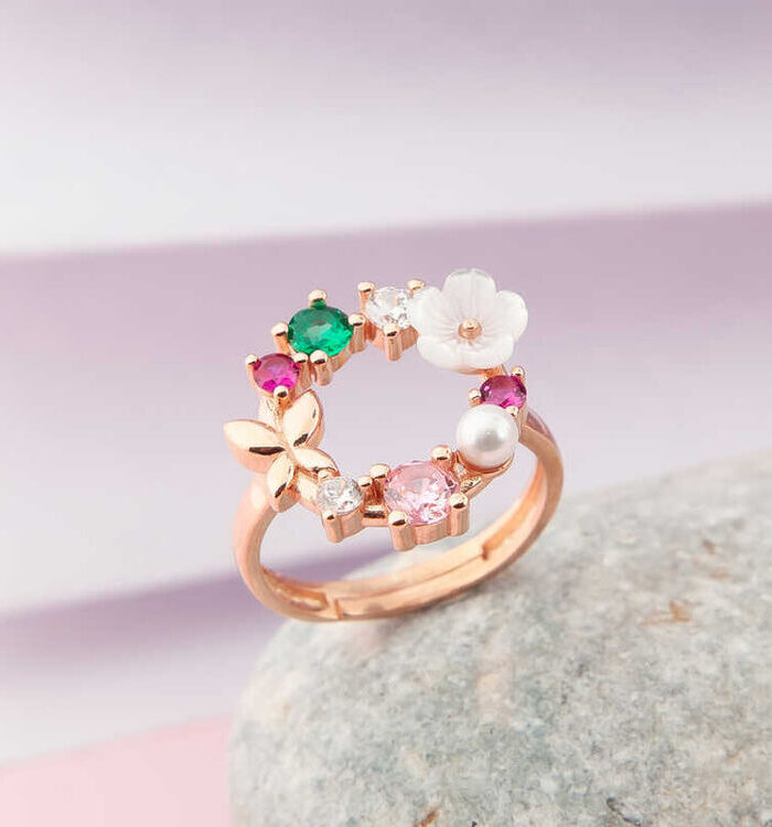 Silver Adjustable Rose Magnolia Flower Women's Ring