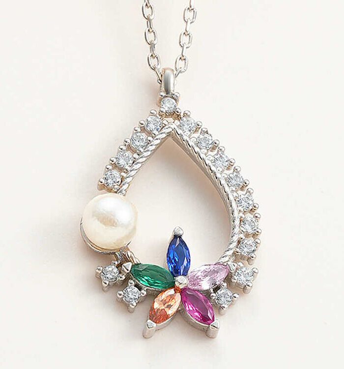 Silver Coloured Stone Floral Women's Necklace