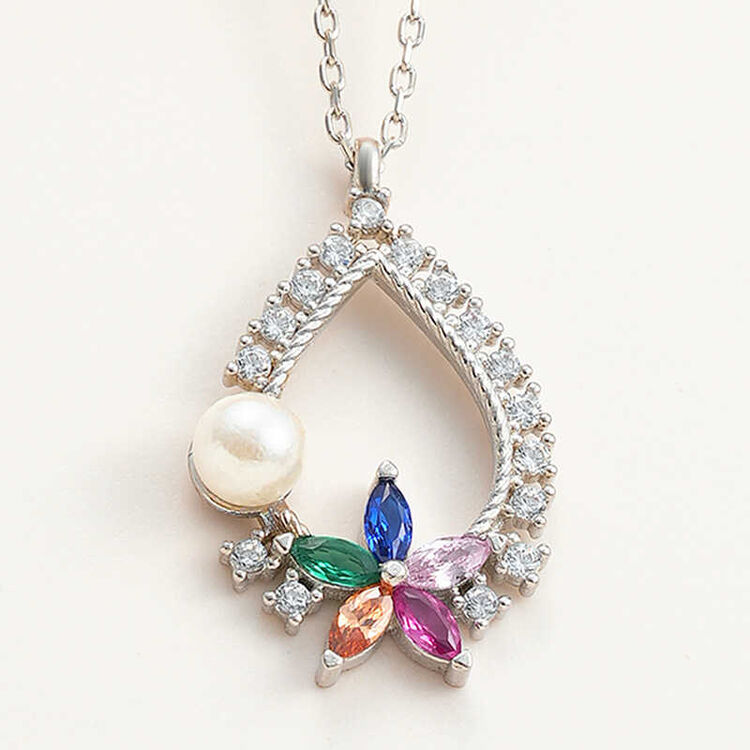 Silver Coloured Stone Floral Women's Necklace