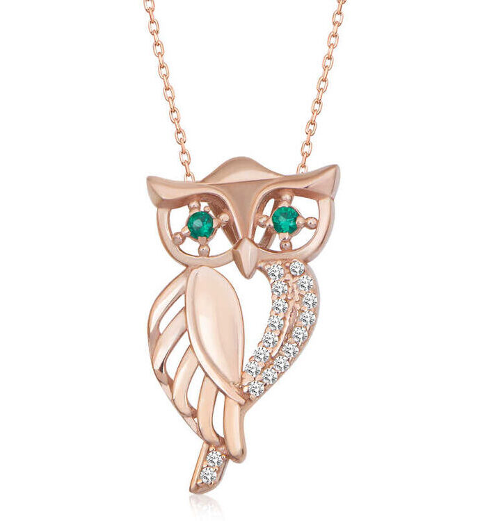 Silver Green-Eyed Owl Women's Necklace