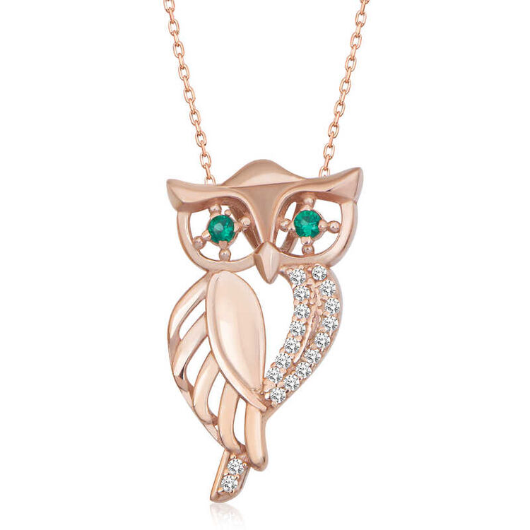 Silver Green-Eyed Owl Women's Necklace