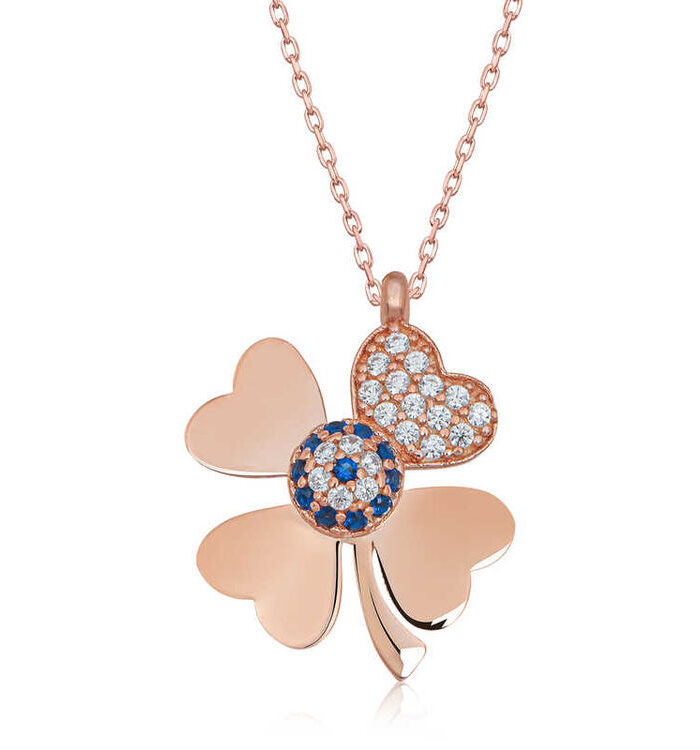 Silver Rose Evil Eye Four-Leaf Clover Women's Necklace