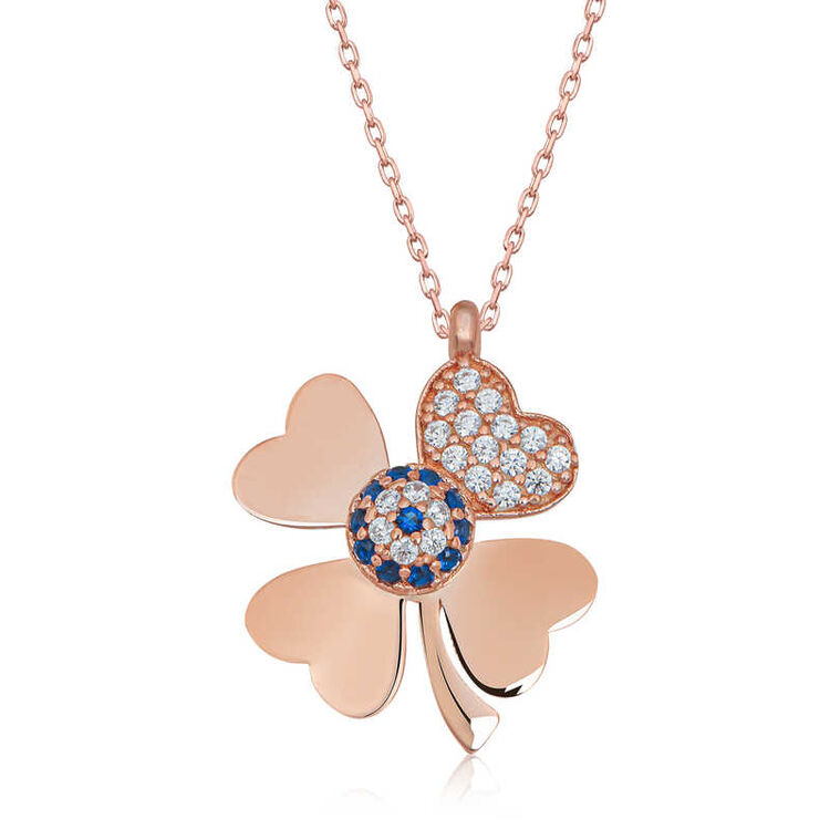Silver Rose Evil Eye Four-Leaf Clover Women's Necklace