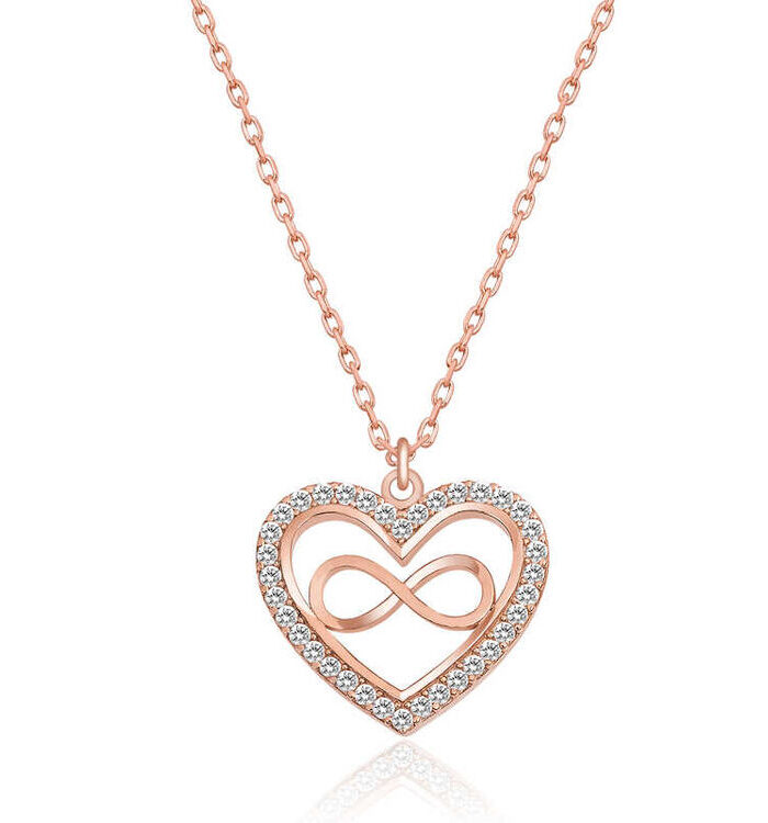 Silver Rose Heart Infinity Women's Necklace