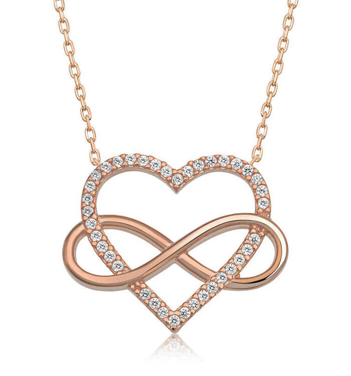 Silver Rose Heart Infinity Women's Necklace