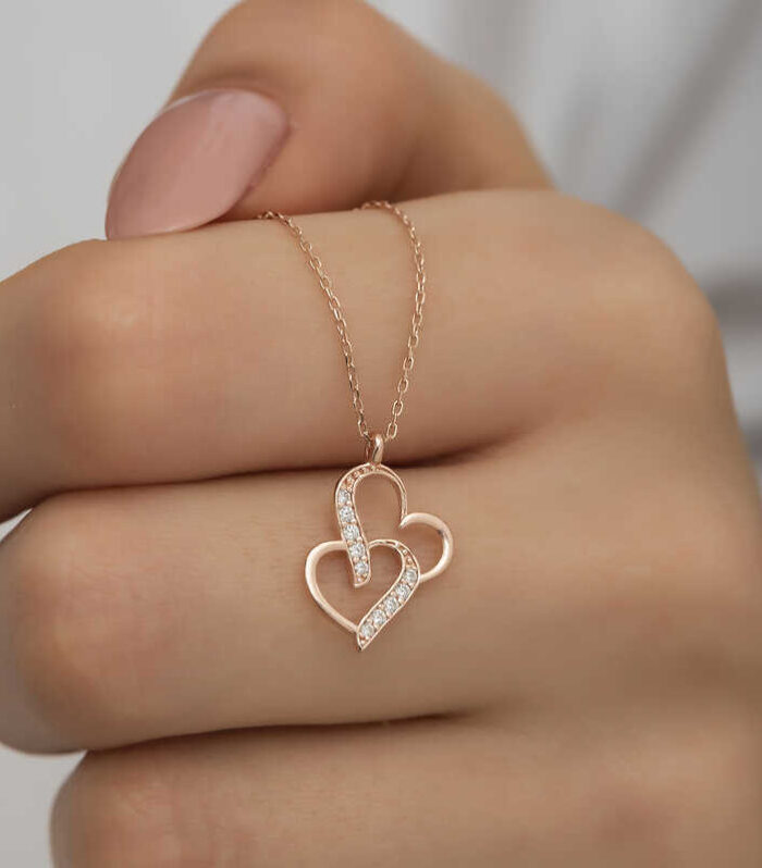 Silver Rose Merged Hearts Women's Necklace