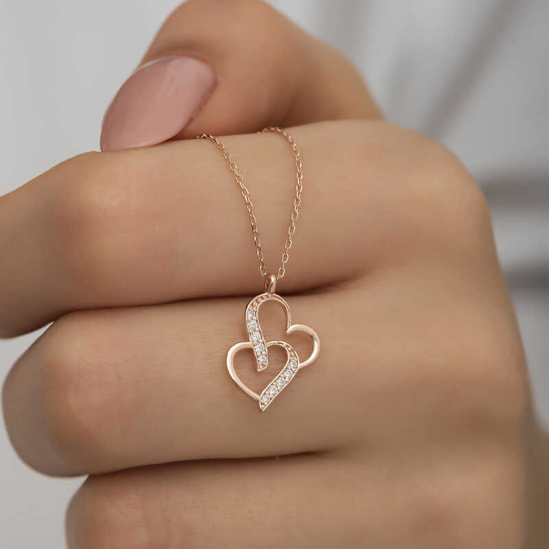Silver Rose Merged Hearts Women's Necklace